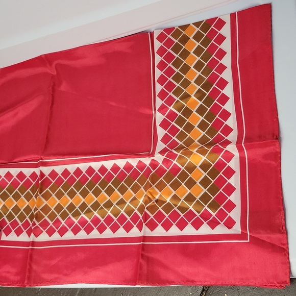 Vintage Red, Orange and Brown Geometric Scarf - Picture 4 of 7